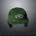 Green Sports Helmet With White R Logo And Cracked Textured Surface Design
