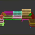 Modern Orange Sofa Set With Two Matching Ottomans And Decorative Pillows