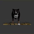 Realistic Dog Sculpture Standing On Ground With Dry Leaves Small Stones And Dark Background