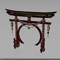 Traditional Red Torii Gate Decor With Wooden Top Rope And Bells