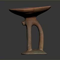 Sculptural Carving Of Red Circular Tray With Double Column Base And Decorative Clay Texture