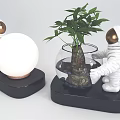 Astronaut Ornament Decoration Set With Globe Lamp Glass Vase And Green Plant