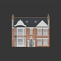 Cartoon House Scene With Red Brick Walls Black Roof White Window Frames And Small Porch