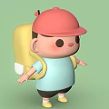 Cartoon Character Outfit With Red Cap Light Blue T shirt Black Shorts Yellow Shoes And Backpack