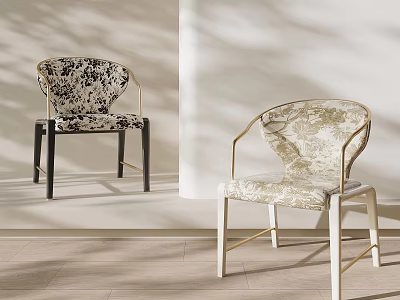 Modern Floral Print Upholstered Dining Chairs With Golden Metal Accents For Luxury Home Dining Space 3d model