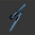 Futuristic Blue Pistols As Sci Fi Weapons With Glowing Details And Modern Design