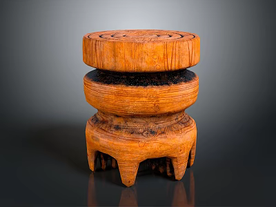 Wooden Furniture Stool With Multi Layered Carved Design And Claw Feet Base 3d model