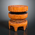 Wooden Furniture Stool With Multi Layered Carved Design And Claw Feet Base