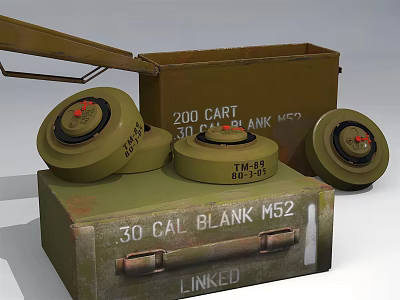 Weapon 30 CAL Blank M52 Linked Ammunition Green Metal Storage Cases 3d model