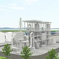 Industrial Chemical Plant With Storage Tanks Pipelines Tall Towers And Green Waterfront