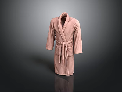 Soft Pink Bathrobe With Long Sleeves And Comfortable Tie Waist Design 3d model