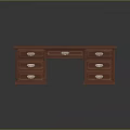 Traditional Wooden Office Desk With Multiple Drawers Metal Handles And Decorative Trim