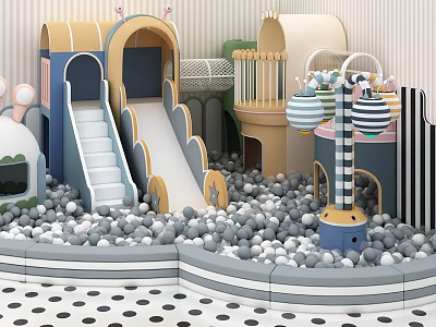 Indoor Children's Playground Equipment With Colorful Slides Ball Pit And Safe Design 3d model