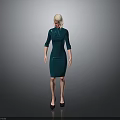 Elegant Teal Fitted Glossy Dress With Three Quarter Sleeves And High Heels