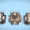 Three Vintage Metal Decorative Lanterns With Glass Shades For Home Furniture