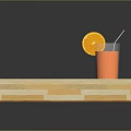 Cute Kitten Sitting Near Wooden Tray with Fresh Orange Juice and Croissants