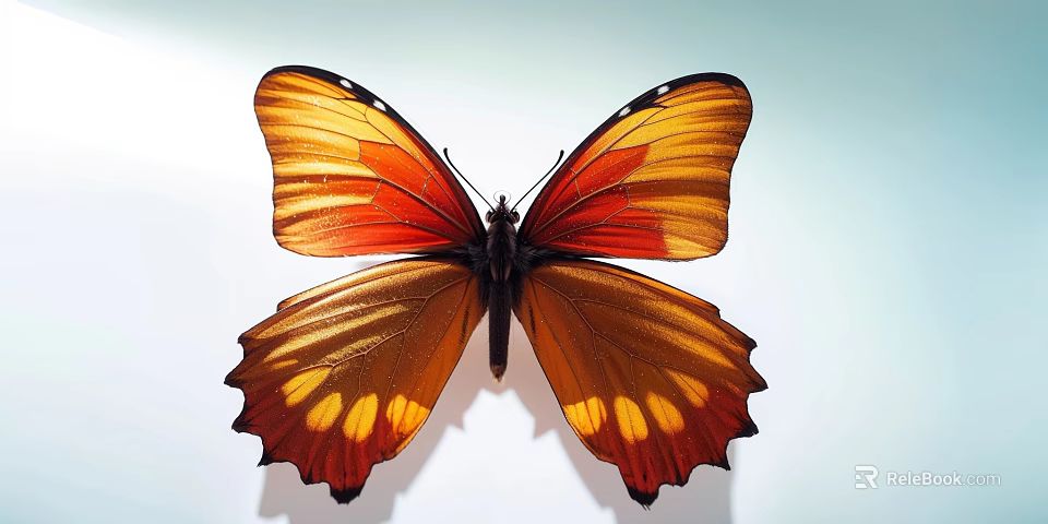 Vibrant Orange Red Butterfly with Yellow Spots on Wings Against Light Background 3d model 
