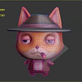 Cute Orange Cat Game Movie Character Wearing Hat With Cigar And Sleepy Eyes In Jacket