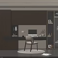 Modern Study Room Interior With Dark Wooden Cabinets Desk Computer Table Lamp And Display Cabinet