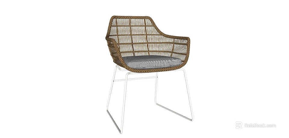 Stylish Leisure Chair With Wicker Design Metal Frame And Gray Cushion In Modern Minimalist Style 3d model 
