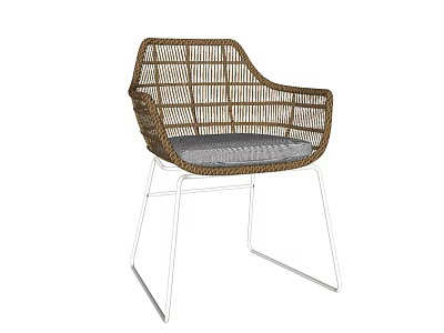 Stylish Leisure Chair With Wicker Design Metal Frame And Gray Cushion In Modern Minimalist Style 3d model