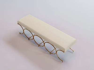 Stylish White Cushioned Bench With Golden Curved Metal Frame and Minimalist Design 3d model