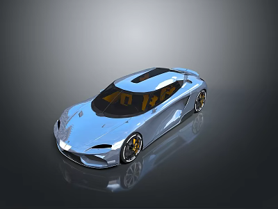 Modern Sleek Silver Sports Car With Transparent Roof And Golden Wheels 3d model