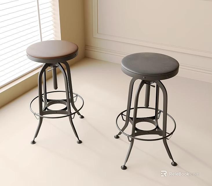 Modern Stylish Bar Stools With Round Leather Seats And Black Metal Frames 3d model 