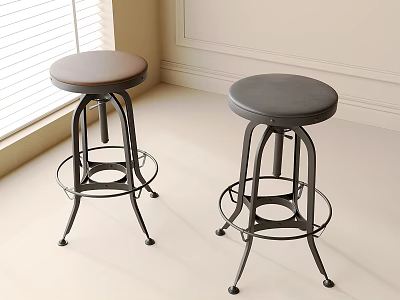 Modern Stylish Bar Stools With Round Leather Seats And Black Metal Frames 3d model