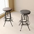Modern Stylish Bar Stools With Round Leather Seats And Black Metal Frames 3d model