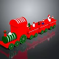 Red Christmas Train With Green Wheels And Carriages Decorated With Snowmen Gifts