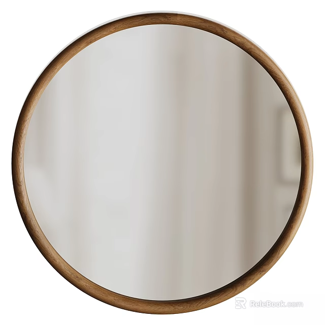 Stylish Round Wooden Frame Mirror with Natural Wood Accent in Contemporary Home Interior Decor 3d model 