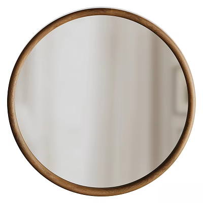 Stylish Round Wooden Frame Mirror with Natural Wood Accent in Contemporary Home Interior Decor 3d model