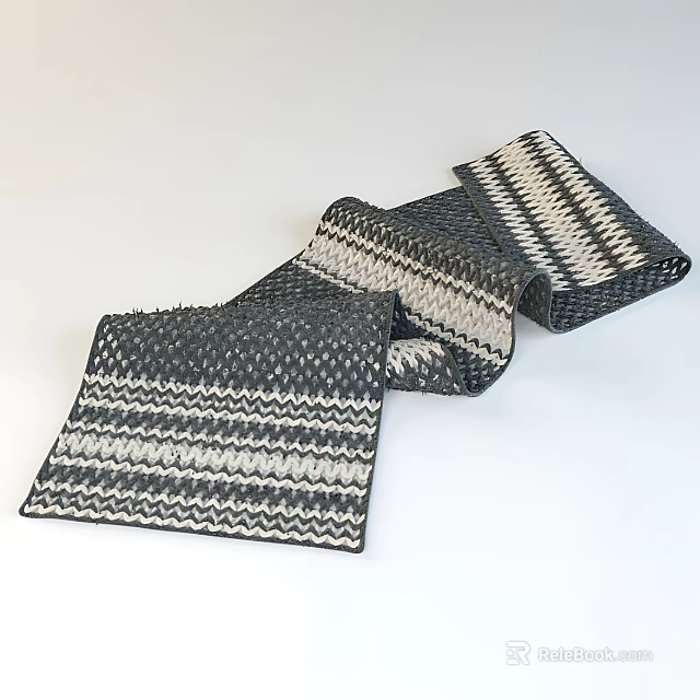Gray And White Woven Scarf With Zigzag Stripes Design Soft Knitted Texture For Winter Accessory 3d model 