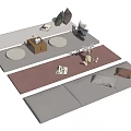 Cozy Living Room Interior With Gray Cushions Striped Carpet Wooden Table And Decorative Ornaments