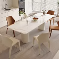 Modern Dining Table Set With White Marble Top And Mixed Color Chairs