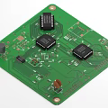 Green Circuit Board With Chips Electronic Components And Metal Mounting Holes