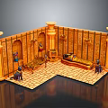 Ancient Egyptian Interior Scenery Featuring Sarcophagus Columns Murals Statues And Decorated Walls