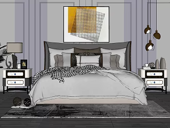 Modern Background Double Bed Double Bed 3d model