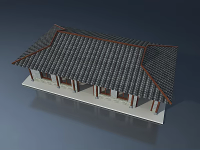 Side Hinged Doors In Traditional Chinese Architecture Model With Tiled Roof And White Walls 3d model