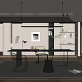 Modern Study Room Interior With Wooden Desk Chairs Bookshelves And Pendant Lights