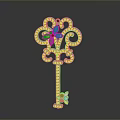Silver Decorative Key Jewelry With Green Gemstones Intricate Floral And Crystal Accents