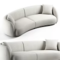 Modern Light Beige Fabric Sectional Sofa With Curved Design And Decorative Pillows
