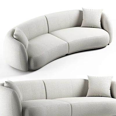Modern Light Beige Fabric Sectional Sofa With Curved Design And Decorative Pillows 3d model