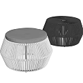 Modern Woven Ottoman Design With Rounded Grey And Black Upholstered Seats