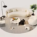 Modern Arched Sofa and Coffee Table Set with White Armchair Floor Lamp and Potted Plant