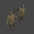 Man's Vintage Military Uniform With Helmet And Submachine Gun Gear