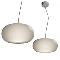 Two Modern White Round Pendant Lights Hanging with Thin Black Cords 3d model