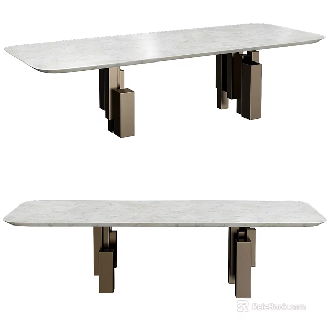 Modern Dining Table With Marble Top And Geometric Metal Legs Design 3d model 