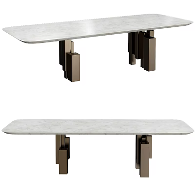 Modern Dining Table With Marble Top And Geometric Metal Legs Design 3d model